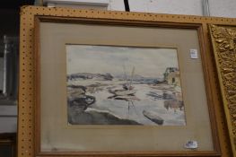 A Coastal Landscape with Sailing Boats, watercolour.