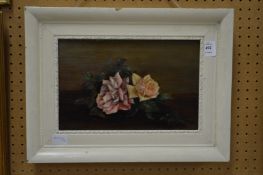 J. England, a still life of roses, oil on canvas.