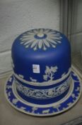 A large Jasper ware cheese dome and stand (lacking finial).