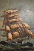 ‘Sailing Ship at Sea’ oil on canvas, unframed.