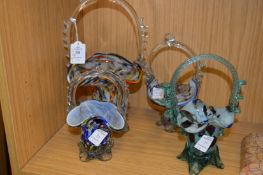 Four Murano glass flower baskets.
