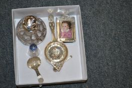 A collection of small silver ware to include a caddy spoon.