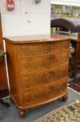 A continental mahogany bow front four drawer chest.