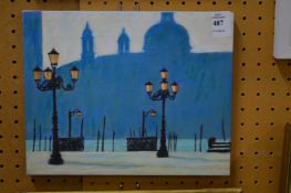 ‘Street Lamps’ oil on canvas, unframed.