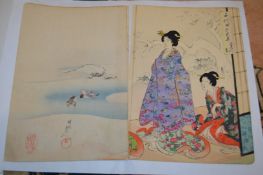 Three Japanese wood block prints.