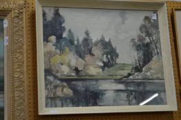 N. Morrison, a landscape with a pond watercolour.