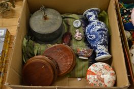 A Chinese blue and white vase and other items.