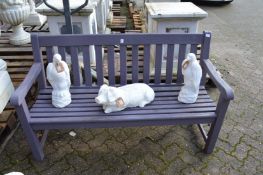 A painted garden bench.