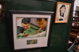 A signed photographic print of Alex Higgins and Jimmy White and another item.