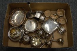 A collection of small silver ware to include napkin rings, bonbon dish etc.