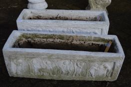 A pair of painted composite garden rectangular troughs.