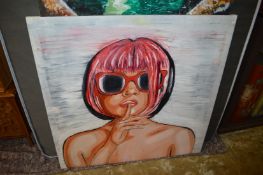 A large modern painting, oil on canvas, unframed.