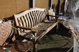 A hardwood garden bench.