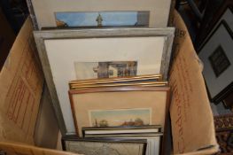 A small map of Yorkshire and various paintings and prints.