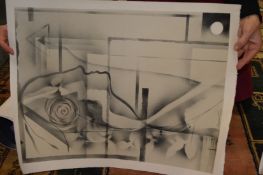 Four signed abstract prints, unframed.