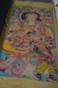 A painted textile Thangka, unframed.