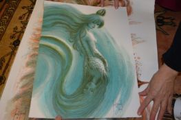 Three posters depicting mermaids, limited editions, unframed.