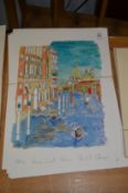 A group of unframed prints depicting Venice.