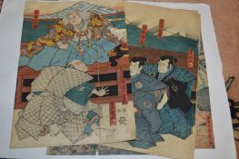 A collection of Japanese wood block prints.