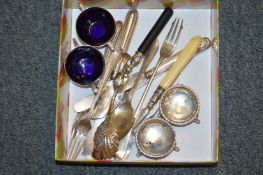 Two pairs of silver salts and other items.