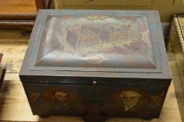 An old Co-op wholesale biscuit tin.