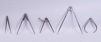 FIVE ISLAMIC OTTOMAN STEEL TOOLS / INSTRUMENTS, including a wing caliper, an outside caliper, an