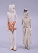 TWO 19TH / 20TH CENTURY TURKISH IVORY / BONE FIGURES, 11cm and 12cm (2).