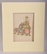 A VERY FINE INDIAN MINIATURE PAINTING ON PAPER, depicting a dignitary within a howdah atop an