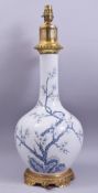 A LARGE CHINESE / EUROPEAN PORCELAIN CHERRY BLOSSOM TREE LAMP, with gilt metal mounts, overall