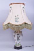 A GOOD CHINESE FAMILLE VERTE PORCELAIN LAMP / VASE, the vase painted with figures and floral motifs,