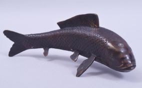 A BRONZE MODEL OF A CARP, 26cm long.