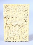 A GOOD CHINESE CANTON CARVED IVORY CARD CASE, carved with figures in a busy landscape, 11.5cm x 7.