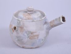 A JAPANESE BISCUIT PORCELAIN LIDDED EWER / POURER, very thinly potted porcelain with tri colour