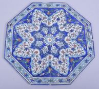 A SET OF FOUR 19TH CENTURY TURKISH KUTAHIYA TABLE TOP TILES, decorated with floral motifs, each tile