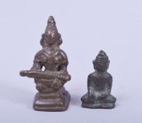 TWO SMALL 17TH CENTURY TIBETAN BRONZE BUDDHA FIGURES, 5cm and 3cm.