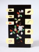 A JAPANESE EBONY, IVORY AND SHIBIYAMA BEZIQUE GAMES MARKER, with inlaid ivory depicting insects, the