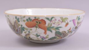 A GOOD CHINESE FAMILLE VERTE PORCELAIN BUTTERFLY BOWL, the exterior painted with multiple
