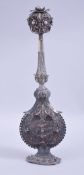A FINE QUALITY 19TH CENTURY OR EARLIER TURKISH FILIGREE SILVER ROSEWATER SPRINKLER, with fine