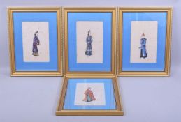 A SET OF FOUR CHINESE PITH PAINTINGS, each depicting a single robed figure, framed and glazed,