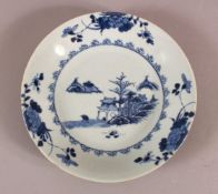 AN 18TH CENTURY CHINESE BLUE & WHITE PORCELAIN DISH - decorated with a landscape view - 23cm