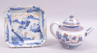 TWO 18TH / 19TH CENTURY CHINESE IMARI PORCELAIN ITEMS, the first a teapot and cover with floral