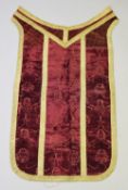 A TURKISH OTTOMAN VELVET FRAGMENT, with gilt thread trim, 120cm long.