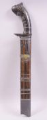 A INDONESIAN JAVA GOLOK SHORT SWORD / MACHETE, military issue, the wooden scabbard with metal