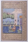 A FINE INDIAN MINIATURE PAINTING ON PAPER, depicting a couple and another female figure with a