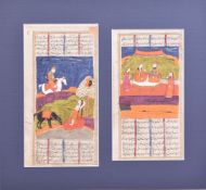 A 19TH CENTURY INDO PERSIAN DOUBLE FOLIO OF A SHAHNAMA PAGE, with mount board surround, visible