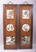 A GOOD PAIR OF 19TH CENTURY TRYPTIC PANELS, each containing a pair of rectangular and one circular