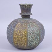 A 19TH CENTURY OR EARLIER ISLAMIC BRONZE HUQQA BASE, with panels of flora with polychromed