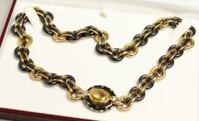 A FARRONE 18CT GOLD DIAMOND, EMERALD AND YELLOW SAPPHIRE NECKLACE.