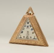 A CERVINE SILVER GILT TRIANGULAR MASONIC WATCH.