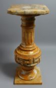 A GOOD VARIAGATED YELLOW MARBLE PEDESTAL COLUMN, square top with clipped corners, fluted column,